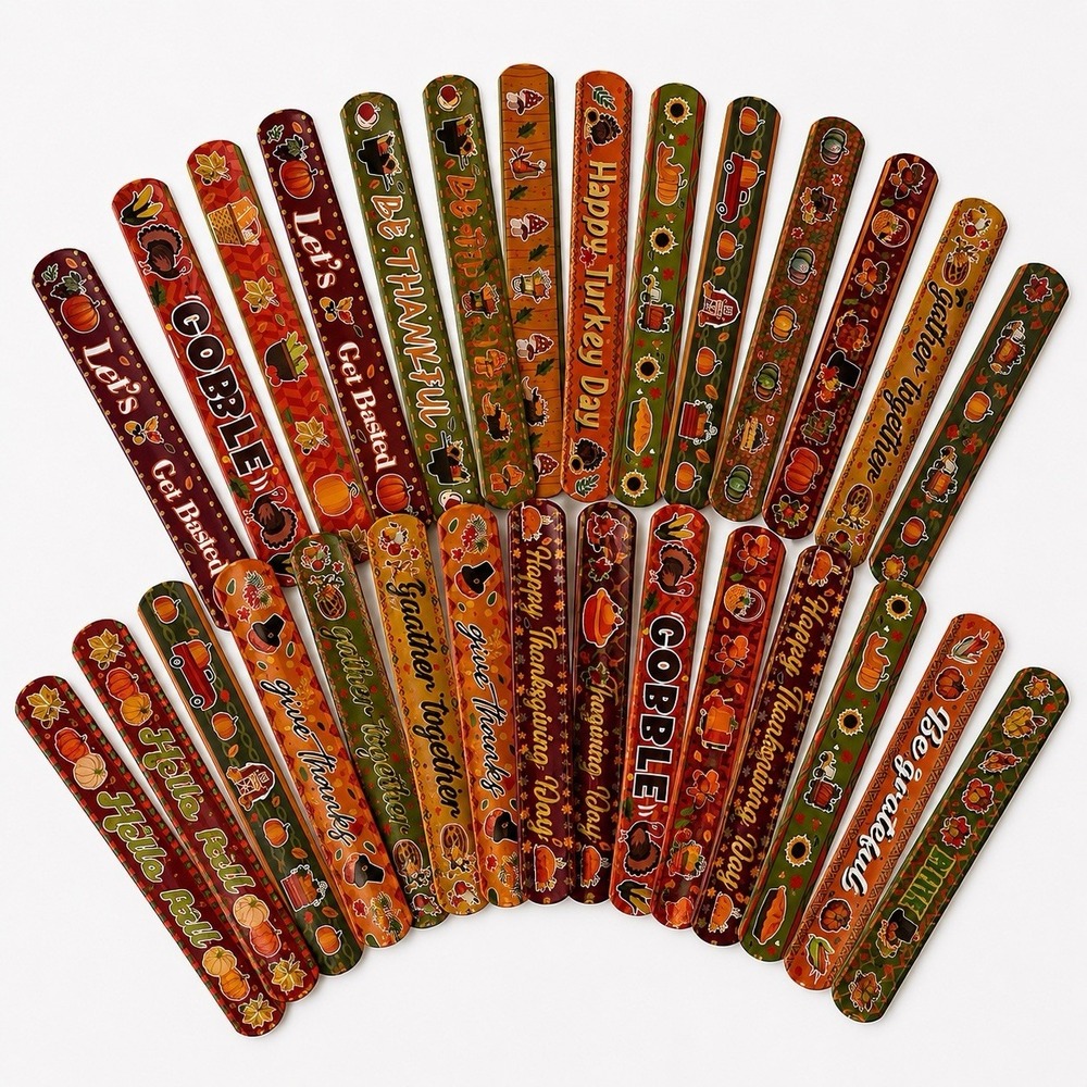 Thanksgiving Slap Bracelets 30 Pc Lot Turkey Pumpkin Fall Party Favors Kids